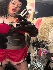 An overweight mature woman is removing her dress for money.