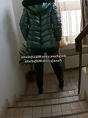 Down jacket erotic with spanking blowjob and masturbation sex in bed