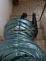 Down jacket fetish with hot cumshot on puffy jacket