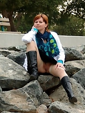 Hottest old cougar is posing almost naked on cam