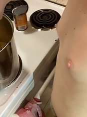 Mature womans buttocks completely covered in semen